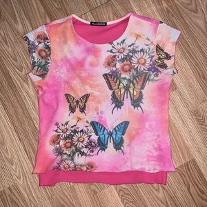 Pink 2 layer butterfly top